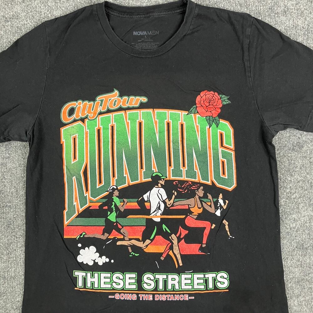 Nova Men T-Shirt Mens L Black City Tour Running These Streets‎ Graphic Tee